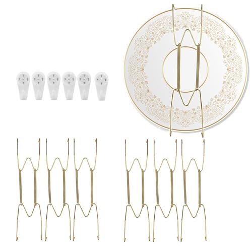 Ieron Ensemble de 6 crochets muraux, crochets de présentoir pour assiettes de 10,2 cm, crochets à ressort pour assiettes, crochets de suspension pour fil mural, accessoires de décoration pour la