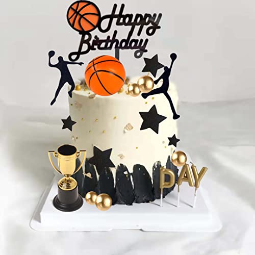 Basketball Cake Topper, 17Pcs Basketball Cake Decorations For Basketball Cake Topper For Boy Birthday Party Supplies With Stars Golden Balls #TOP4