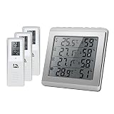 [Pantalla LCD] : El termómetro LCD digital inalámbrico es una medida de temperatura y humedad interior y exterior de cuatro canales. Hay unidades de temperatura ℃ / ℉ para elegir y está equipado con una pantalla LCD para una lectura clara de los datos.