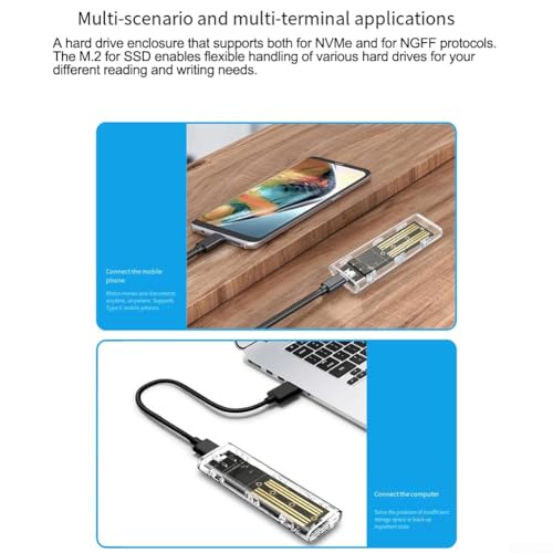 Caja externa para SSD M.2 NGFF/NVME con diseño transparente miniatura 2