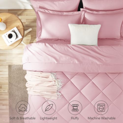 Image of CozyLux Twin Comforter Set with Sheets Pink - 5 Pieces Bed in a Bag Twin, All Season Bed Set for Girls and Boys, Bedding Set with Down Alternative Comforter, Sheets, Pillowcase & Sham