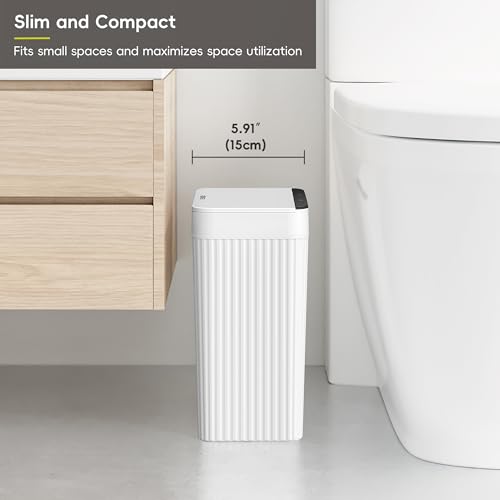 Image of EKO Brio 10L /2.6 Gallon Motion Sensor Trash Can, Automatic Touchless Bathroom Garbage Bin, Waterproof Smart Trash Can for Kitchen, Bedroom, and Office, White