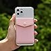 FRIFUN card holder for back of phone with snap Ultra-Slim Self Adhesive Phone Wallet Stick on Cell Phone Android All Smartphones RFID Blocking Sleeve Covers Credit Cards and Cash (Pink)