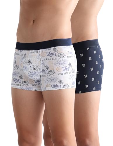 Image of U.S. Polo ASSN. Mens OET16 Cotton Stretch Brand Printed Underwear Trunks - Pack of 2