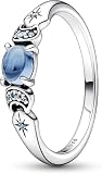 PANDORA Disney Anello con Aladin e Jasmine in argento Sterling con cristallo blu ghiaccio e cristallo blu chiaro di luna, 60