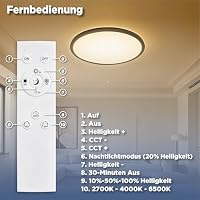 L5L3D LED Deckenleuchte mit Fernbedienung, Φ42x2.8 CM 2700K/4000K/6500K IP44 22W 2900LM Küchelampe LED Deckenlampe mit Backlight-Effekt für Schlafzimmer Badezimmer Bad Wohnzimmer Keller, Schwarz – Ansicht 3
