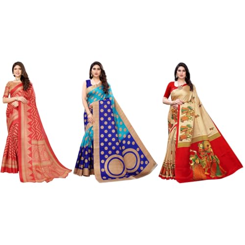 Image of Yashika Women's Sarees Women's Combo Art Silk Printed Saree With Unstitched Blouse Piece |saree for Women | saree combo | New Sari | Saree Pack Of 3