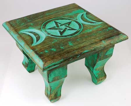 AzureGreen RAT646S 6 in. Antiqued Triple Moon Altar Table