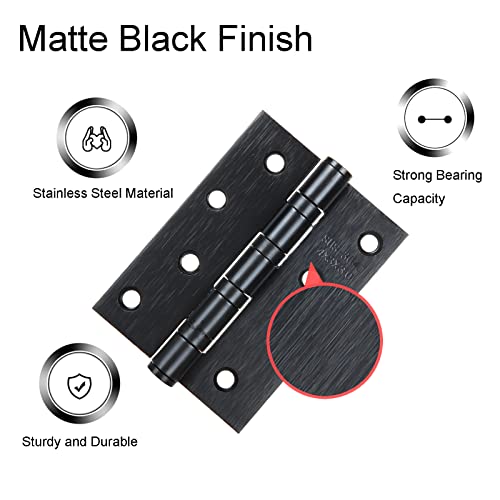 Fviexe 6Pcs Matt Black Door Hinges 4 Inch X 3 Inch, Square Interior Hinges, Stainless Steel Hardware Hinge For Interior Door And Exterior Door Use, Hinge Bearing Diameter 1/2 Inch, Thickness 1/10 Inch #TOP3