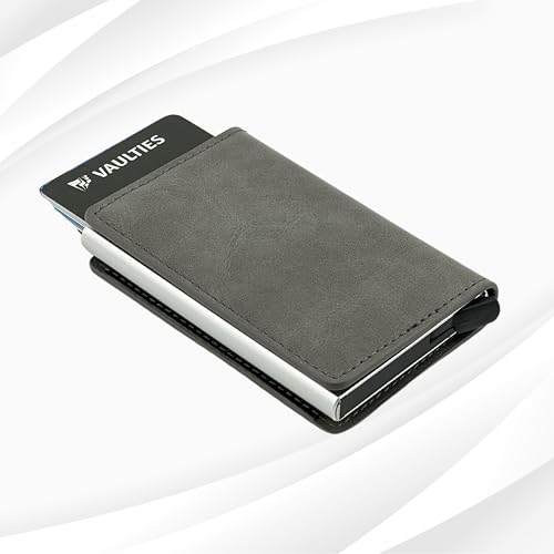 Men’s Leather RFID Wallet – Slim Aluminum Automatic Pop-Up Card Holder with 8 Card Slots, RFID Blocking for Secure Credit Card Protection (Gray)3