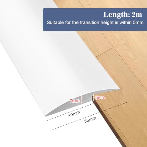 DIKEBAO Übergangsschiene Selbstklebend Übergangsleiste Laminat Abschlussleiste Vinyl Abschlussprofil PVC Übergangsprofil 2m Teppichschienen Vinylboden Abschlussleiste für Teppich Boden (Weiß 35mm)
