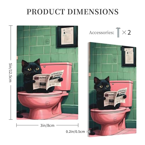 Decorative Light Switch Cover Plate Funny Black Cat Newspaper Pink Toilet 1 Gang No Device Single Blank Outlet Covers Wall Plate Cover Switchplate Electrical Faceplate
