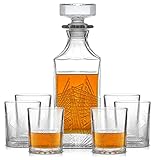 JoyJolt Gatsby Whiskey Decanter and 6PC Glasses Set. 27 oz Airtight Glass Decanter and Set of 6 Old...