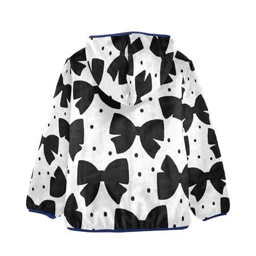 Black Bow Ties on White Toddler Fleece Jacket Girl Boys Hooded Fleece Jacket Coat Warm Outwear Zip-up 3-10T2