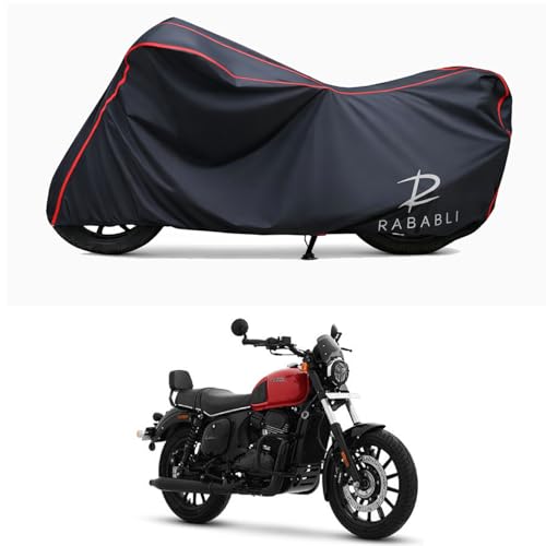 Image of Waterproof Bike Body Cover Compatible for | Yezdi Roadster Inferno | Taffeta Fabric, Red Piping Design, Bottom Elastic Fit | Dustproof, Sun UV & Rain Protection for All Bikes