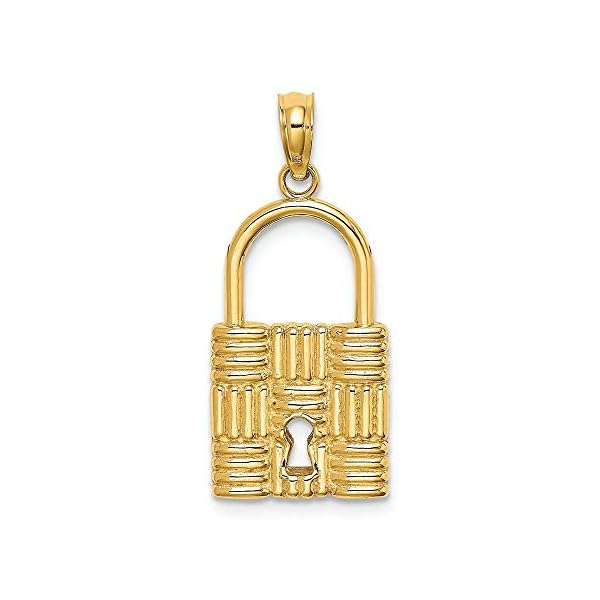 14k Yellow Gold 3D Padlock with Key Hole Charmtextured