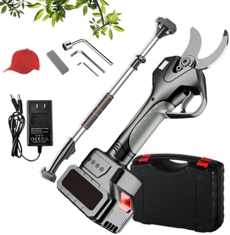 Cordless Electric Pruning Shears with 2.15m Extension Pole, Professional Battery-Powered Branch Cutters for Orchards, LCD Display, Includes 2 Batteries for Efficient Cutting