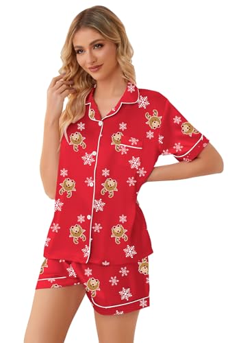 Image of Schbbbta Girls Womens Pajamas, Satin Silky Pjs Set Kids 2Pcs Button-Down Nightwear Sleepwear Gift for Mommy and me