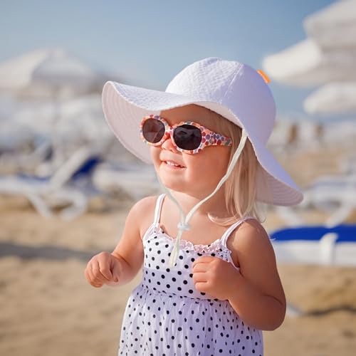 Image of HONGTEYA Baby Sun Hat Toddler Girl Beach Hat Sun Protection Adjustable Outdoor Summer Wide Brim Bucket Hat for Infant Kids