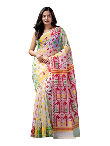 Saree coton bengali indien jamdani blanc vêtement musulman dhaka 934d