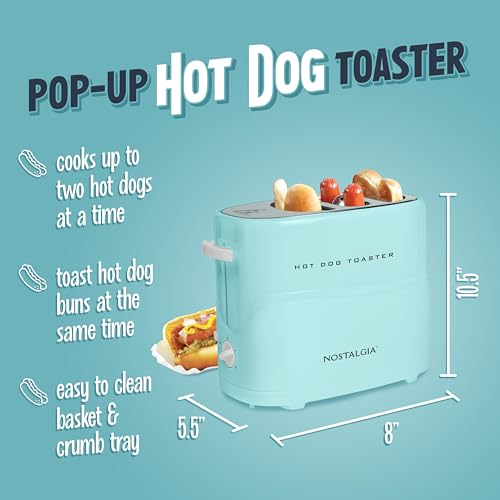 Nostalgia HDT600AQ – Torradeira para cachorro quente, Aqua, 2-Hot Dog & Bun, 1 - Imagem 2