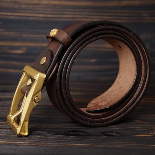Mens Womens Belt for Jeans 4.5mm Thick Genuine Leather Strap Vintage Solid Brass Square Buckle Gift Box Packaging2