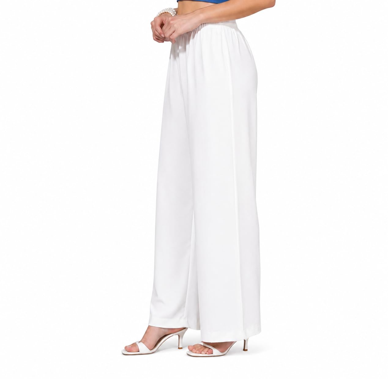 Women's Casual Comfortable Trouser Women's Premium Rayon Wide Leg Palazzo Stylish Bottom Women Korean Style Solid White Fashion Pant-image-2