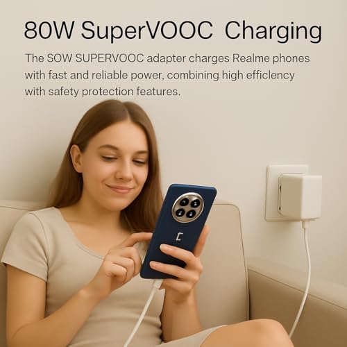 Image of Addtam 80W Supervooc Type-C Charging Charger with 1M Cable Compatible with Realme 15 Pro /15T /15X /14x /14 Pro+ /14 Pro Lite /P3 /P3 Ultra /P3X /P4 /P4 pro /Gt 7(7 Pro /7T /6 /6T)Narzo 80 Lite /11 Pro+ /C71 /C75 /C73