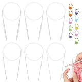 Aeelike Aluminium Rundstricknadel Set, Rundstricknadeln 80cm Größe 2,5mm 3,5mm 4,5mm 5,5mm 6,5mm 7,5mm, Rundstricknadeln Set, lange Rund Stricknadeln für Socken Hut Decken