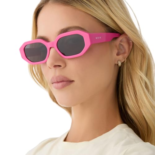 DIFF Allegra Designer Angular Sunglasses for Women UV400, Bright Pink + Grey2