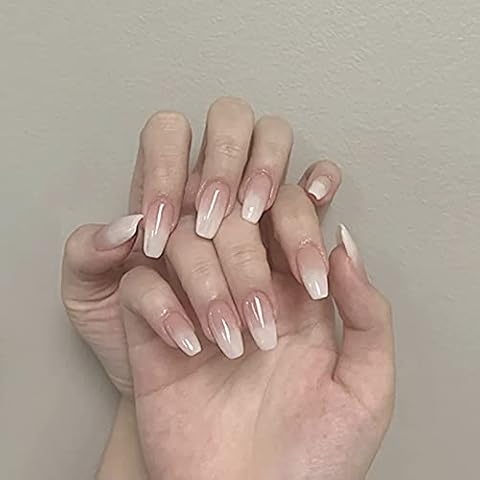 24pcs White Ombre Coffin Press-on Nails Cover