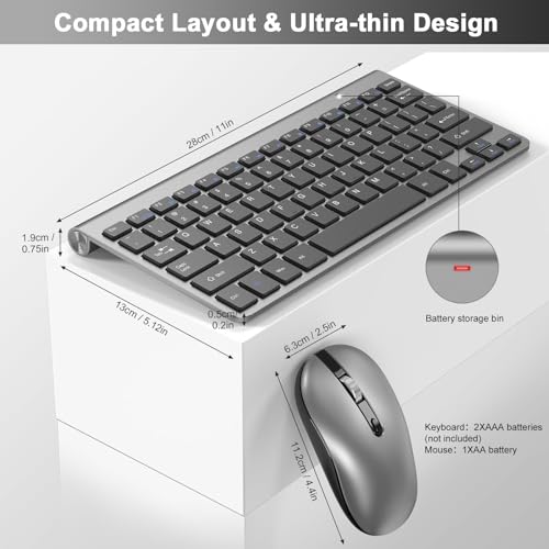 Image of cimetech Mini Wireless Keyboard and Mouse, 2.4G Portable Slim Keyboard and Mouse Set with 12 Multimedia Shortcuts for Computer, PC, Laptop, Tablet, Desktop, Android SmartTV (Grey)