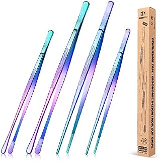 Kitchen Fine Tweezer Tongs, 12'' and 10'' Stainless Steel Food Tweezers Set, Professional Kitchen Long Tweezer for Cooking, Repairing, Sea Food and BBQ