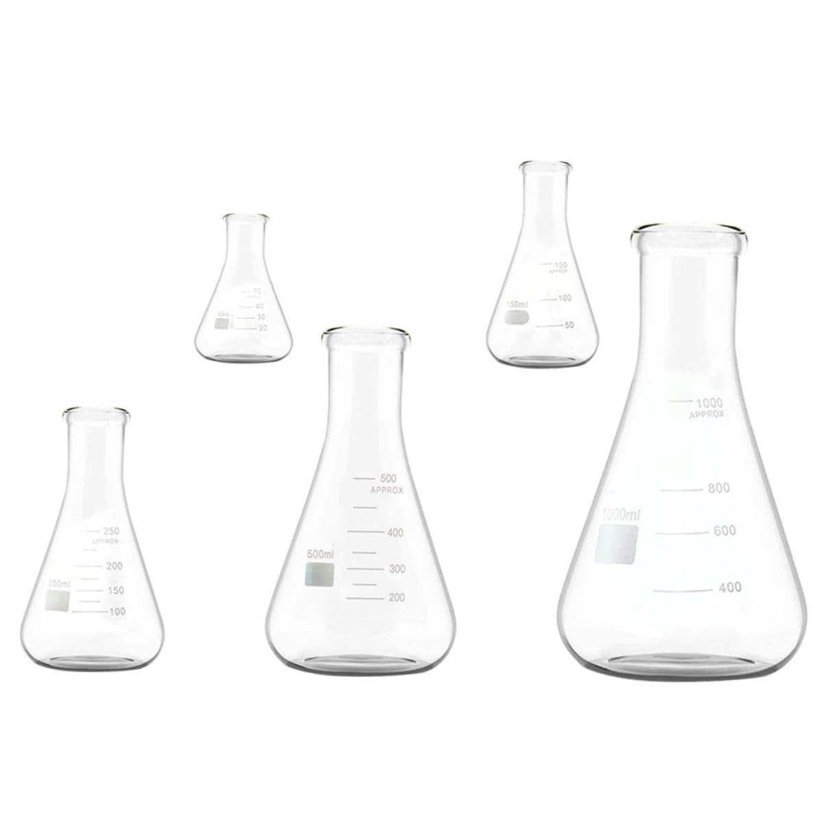 Beuta Erlenmeyer in Vetro Borosilicato Spesso, 5 Pezzi