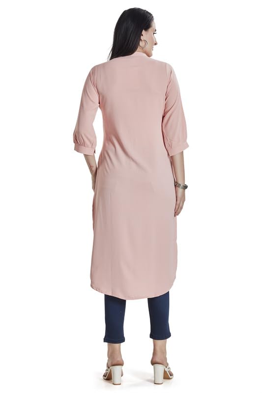 Image of nioni Women's Straight Solid Kurti with V-Fold Neck | Rayon Lycra Material | Fashionable Micro Pleates | 3 /4th Sleeve Kurta for Woman & Girls (S to 2XL)