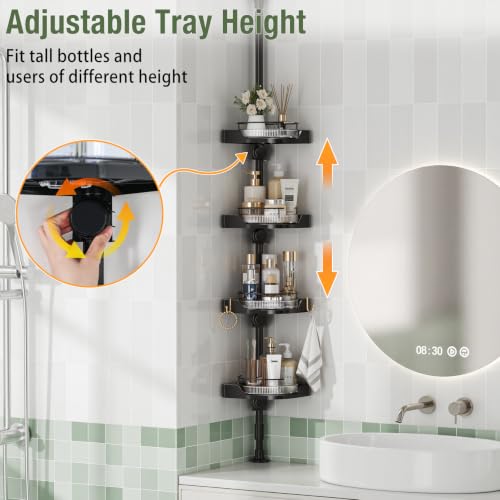 Image of 360 Rotating Corner Shower Caddy Tension Pole Organizer (Black)