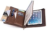 Leather Padfolio for iPad Genuine Leather Professioal Business Portfolio Folder with Zipper Pocket for iPad for 9.7'