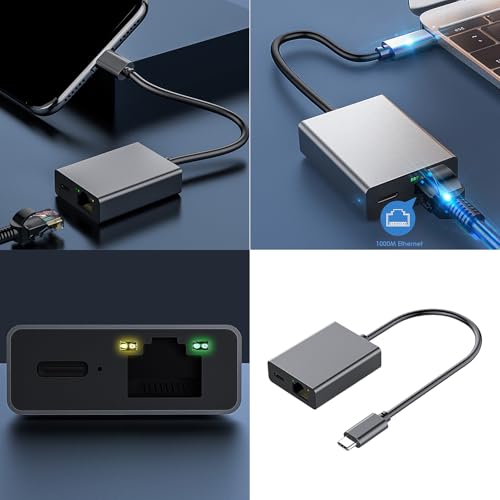 Rebellious Adaptador USB C a RJ45 Ethernet ligero de 1000 Mbps para dispositivos de streaming USB a RJ45 para accesorios de contenido fluidos y claros - imagen 2