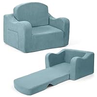 Airpanda Comfy Toddler Chair for Kids, 2-in-1 Toddler Soft Plush Couch Fold Out, Convertible Kids Couch to Lounger, Baby Sofa for Boys and Girls, Blue