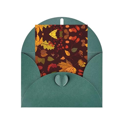 Elegante tarjeta de felicitación verde oscuro, con estampado de hojas de otoño en blanco, tarjeta de sellos dorados bendecidos para cumpleaños, boda, día de San Valentín