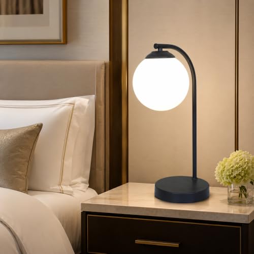Image of tu casa Black Metal Table Lamp | White Glass Shade | Durable Metal Construction | Modern Home Decor | Without Bulb | Ambient Lighting for Bedroom, Living Room, Lounge, Office, Study & Festival Gifting