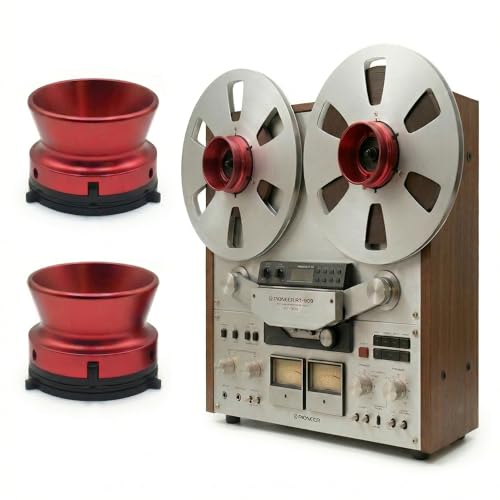 EAJONC NAB Hub Adapters for 10\" Reel-to-Reel Tape Players, 1 Pair Universal Aluminum Loading Device with Anti-Scrape Spacers, Compatible with Akai, TEAC, Revox, Studer, Pioneer (Red)