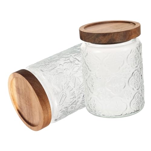 ULTECHNOVO 2Piezas Frasco De Vidrio Hermético Para Almacenamiento Madera De Unidades Para Organizar Ingredientes y Dulces