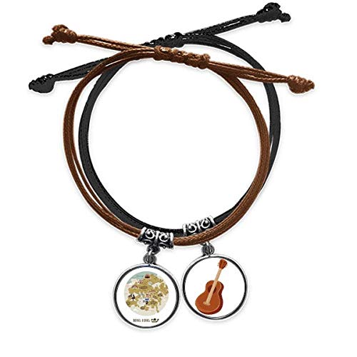 Pulsera mapa de Hong Kong cuerda mano cadena cuero guitarra 1