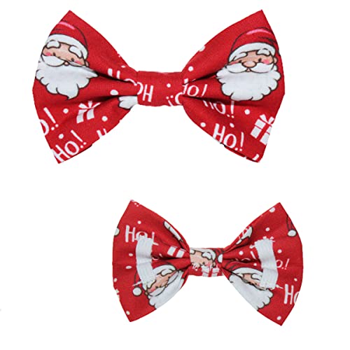 New Dogs Bow Tie Bowtie Christmas SANTA CLAUSE HO HO! RED Elastic Band attach COLLAR ACCESSORY Handmade UK (Santa HO! Medium)