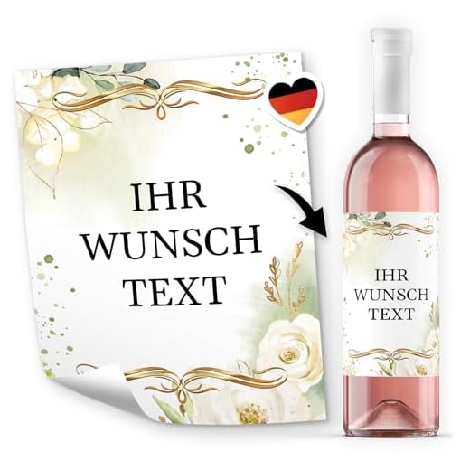 8 Flaschenetiketten selbstklebend mit Text personalisiert - Etikett Gold-Look - Flaschen Aufkleber für Wein oder Sekt 7 8 Flaschenetiketten selbstklebend mit Text personalisiert - Etikett White Roses - Flaschen Aufkleber für Wein oder Sekt