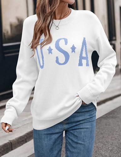 Ieccp Usa Sweater For Women Cute American Graphic Print Fall Casual Crew Neck Pullover Knit Long Sleeve Tops Soft Classic Fit 2024 Winter White L thumb #3
