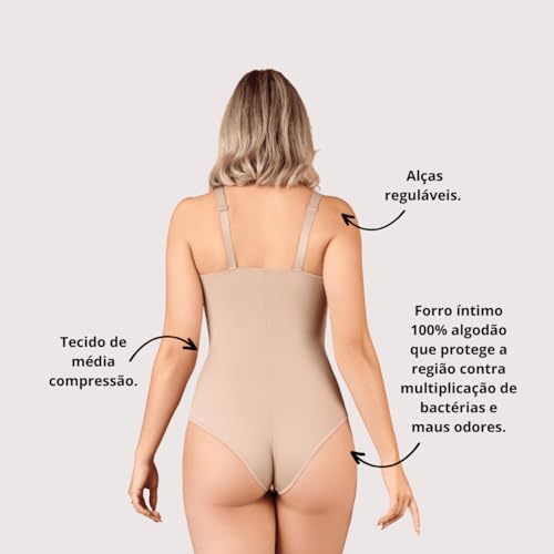 Body Modelador de Amamentação Pós-Parto Cirúrgico Sem Bojo Bege M