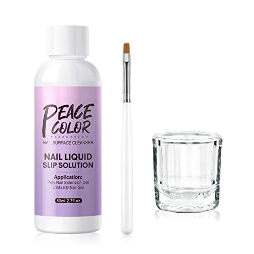 PEACECOLOR 80ML Slip Solution pour Etendre les Ongles Liquide de Acrylique Solution Liquide pour Extensions de Gel avec Brosse à Ongles Coupe en verre Set de DIY Cover
