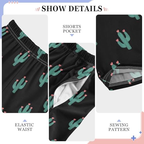 Cacti and Floral Boys Long Pants Soft Trousers Elastic Waist Kids Lounge Bottoms with Pockets S-XL4